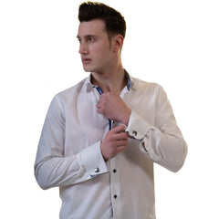 White Mens Slim Fit French Cuff French Cuff Shirts with Cufflink Holes - Casual and Formal