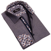 Grey Mens Slim Fit French Cuff Shirts with Cufflink Holes - Casual and Formal