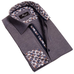 Grey Mens Slim Fit French Cuff Shirts with Cufflink Holes - Casual and Formal