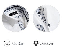 White and Blue Floral Dark Purple Men's Slim Fit French Cuff Dress Shirts with Cufflink Holes - Casual and Formal - Amedeo Exclusive