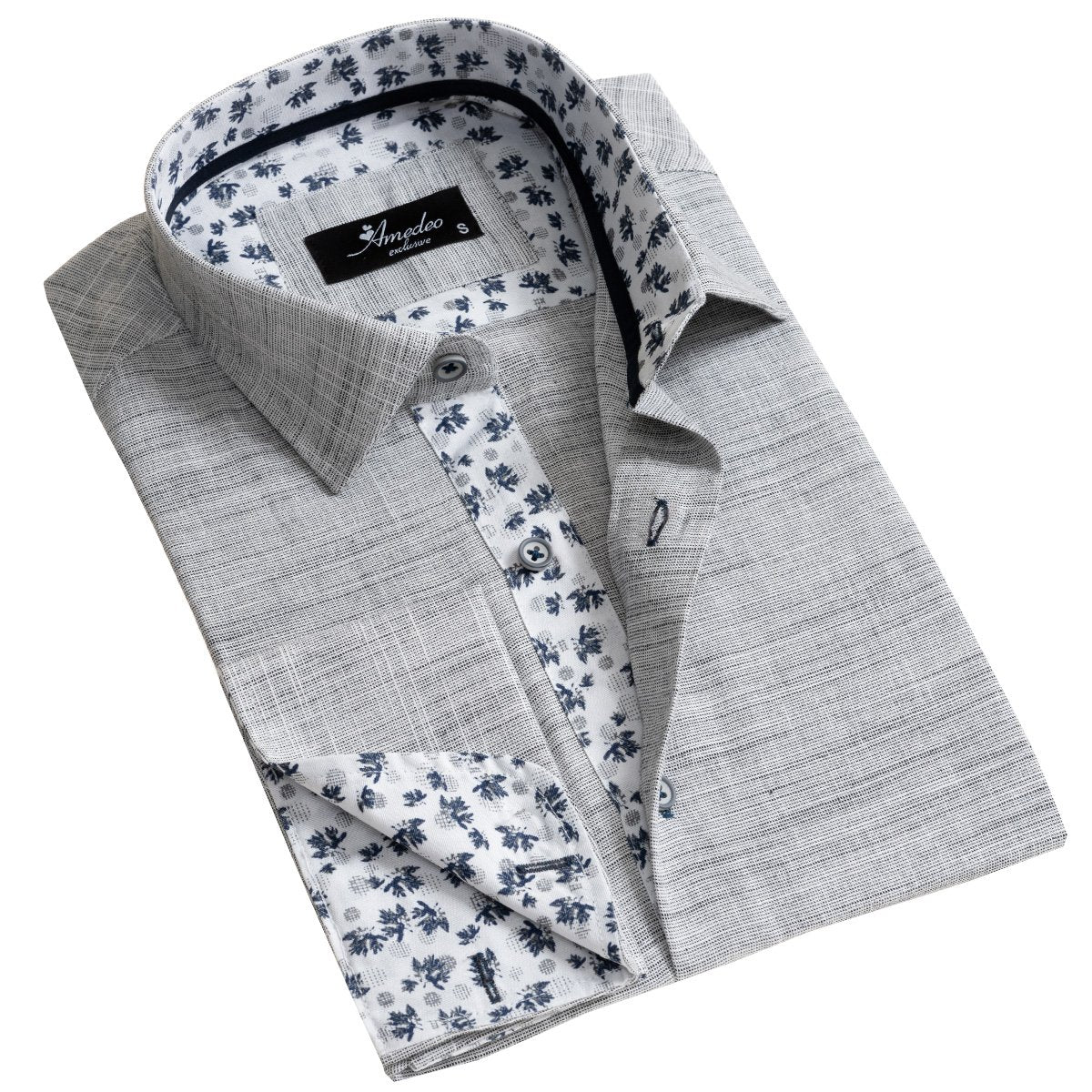 Grey Dark Purple Men's Slim Fit French Cuff Dress Shirts with Cufflink Holes - Casual and Formal - Amedeo Exclusive