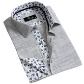 Grey Dark Purple Men's Slim Fit French Cuff Dress Shirts with Cufflink Holes - Casual and Formal - Amedeo Exclusive