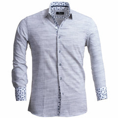 Grey Dark Purple Men's Slim Fit French Cuff Dress Shirts with Cufflink Holes - Casual and Formal - Amedeo Exclusive