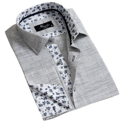 Grey Dark Purple Men's Slim Fit French Cuff Dress Shirts with Cufflink Holes - Casual and Formal - Amedeo Exclusive