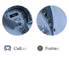 Blue Men's Slim Fit French Cuff Dress Shirts with Cufflink Holes - Casual and Formal - Amedeo Exclusive