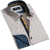 Beige Mens Slim Fit French Cuff Dress Shirts with Cufflink Holes - Casual and Formal - Amedeo Exclusive