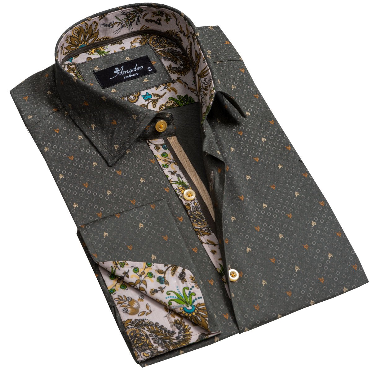 Dark Grey Mens Slim Fit French Cuff Dress Shirts with Cufflink Holes - Casual and Formal - Amedeo Exclusive