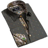 Dark Grey Mens Slim Fit French Cuff Dress Shirts with Cufflink Holes - Casual and Formal - Amedeo Exclusive