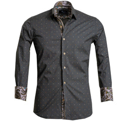 Dark Grey Mens Slim Fit French Cuff Dress Shirts with Cufflink Holes - Casual and Formal - Amedeo Exclusive