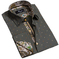 Dark Grey Mens Slim Fit French Cuff Dress Shirts with Cufflink Holes - Casual and Formal - Amedeo Exclusive