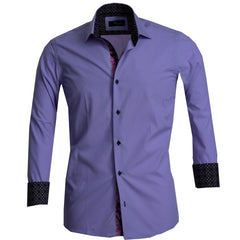 Solid Purple Mens Slim Fit French Cuff Dress Shirts with Cufflink Holes - Casual and Formal - Amedeo Exclusive