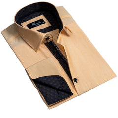 Solid Copper Mens Slim Fit French Cuff Dress Shirts with Cufflink Holes - Casual and Formal - Amedeo Exclusive