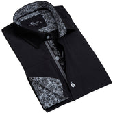 Solid Black Mens Slim Fit French Cuff Dress Shirts with Cufflink Holes - Casual and Formal - Amedeo Exclusive