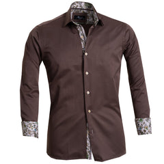Solid Choclate Brown Mens Slim Fit French Cuff Dress Shirts with Cufflink Holes - Casual and Formal - Amedeo Exclusive