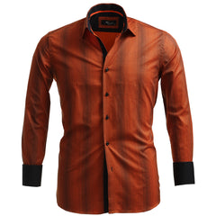 Orange Design Mens Slim Fit French Cuff Shirts with Cufflink Holes - Casual and Formal