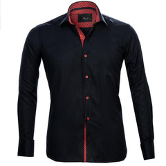 Navy Blue Red Mens Slim Fit Designer Dress Shirt - tailored Cotton Shirts for Work and Casual Wear - Amedeo Exclusive