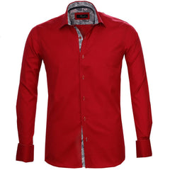 Solid Red Mens Slim Fit Designer Dress Shirt - tailored Cotton Shirts for Work and Casual Wear - Amedeo Exclusive
