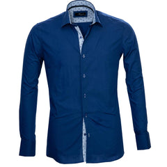 Blue Mens Slim Fit French Cuff Dress Shirts with Cufflink Holes - Casual and Formal - Amedeo Exclusive