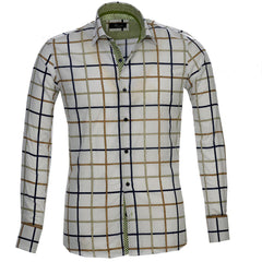 White Blue Green Check Mens Slim Fit Designer Dress Shirt - tailored Cotton Shirts for Work and Casual Wear - Amedeo Exclusive