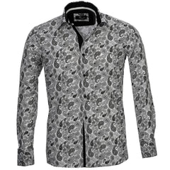 White Black Paisley Mens Slim Fit Designer Dress Shirt - tailored Cotton Shirts for Work and Casual Wear - Amedeo Exclusive