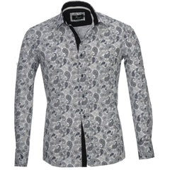White Blue Paisley Mens Slim Fit Designer Dress Shirt - tailored Cotton Shirts for Work and Casual Wear - Amedeo Exclusive