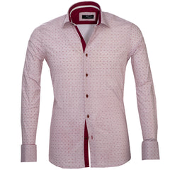Burgandy And White Polka Dots Mens Slim Fit Designer Dress Shirt - tailored Cotton Shirts for Work and Casual Wear - Amedeo Exclusive