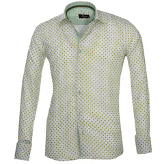 Light Green with Pattern Mens Slim Fit French Cuff Dress Shirts with Cufflink Holes - Casual and Formal - Amedeo Exclusive