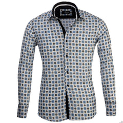 Black and Blue Circles Mens Slim Fit French Cuff Dress Shirts with Cufflink Holes - Casual and Formal - Amedeo Exclusive