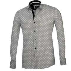 Black & White Mens Slim Fit French Cuff Dress Shirts with Cufflink Holes - Casual and Formal - Amedeo Exclusive