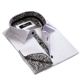 White with Black Paisley Mens Slim Fit French Cuff Dress Shirts with Cufflink Holes - Casual and Formal - Amedeo Exclusive