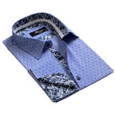 Denim Blue Mens Slim Fit French Cuff Dress Shirts with Cufflink Holes - Casual and Formal - Amedeo Exclusive