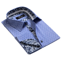 Denim Blue Mens Slim Fit French Cuff Dress Shirts with Cufflink Holes - Casual and Formal - Amedeo Exclusive