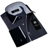 Charcoal Black Mens Slim Fit French Cuff Dress Shirts with Cufflink Holes - Casual and Formal - Amedeo Exclusive