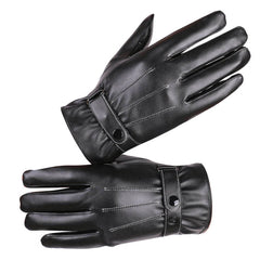 Black Unisex soft PU leather gloves Full Finger Texting Winter Lined Driving Gloves - Amedeo Exclusive
