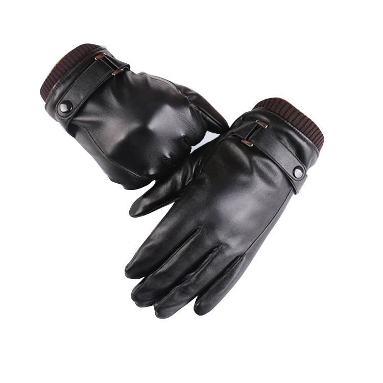 Black Unisex soft PU leather gloves Full Finger Texting Winter Lined Driving Gloves - Amedeo Exclusive