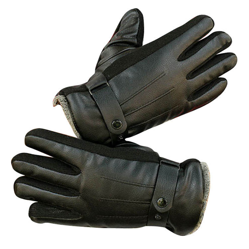 Black Unisex soft PU leather gloves Full Finger Texting Winter Lined Driving Gloves - Amedeo Exclusive