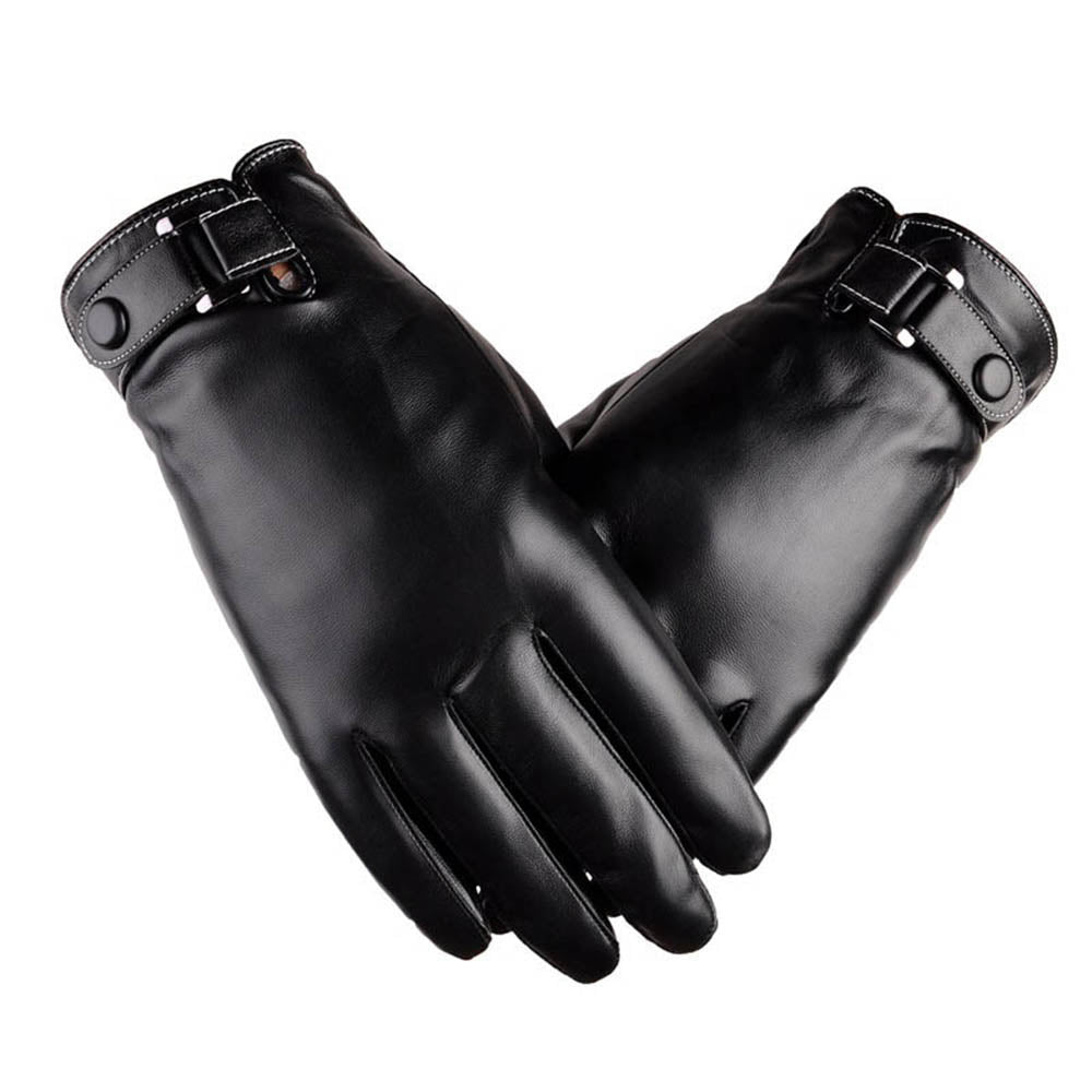 – Gloves Exclusive warm PU gloves Mens - Winters Leather for Amedeo -Touchscreen Black