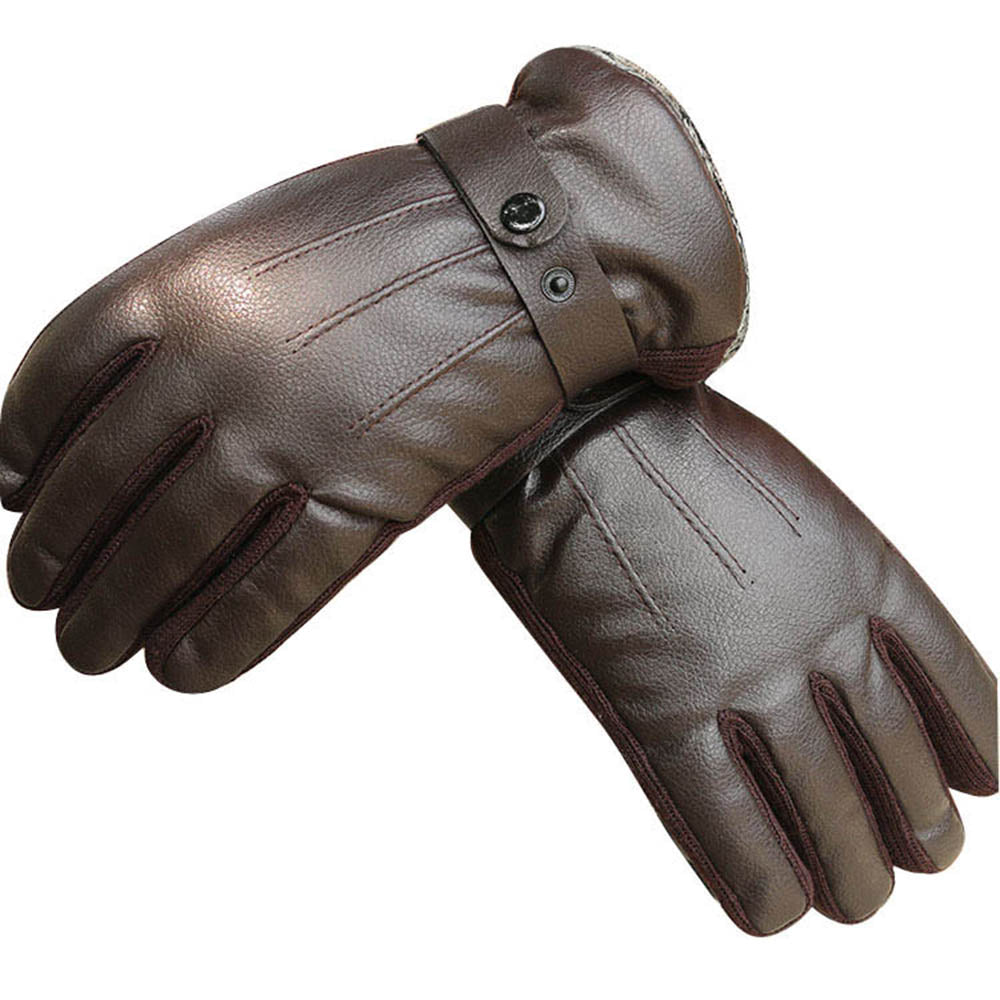 Brown Unisex soft PU leather gloves Full Finger Texting Winter Lined Driving Gloves - Amedeo Exclusive