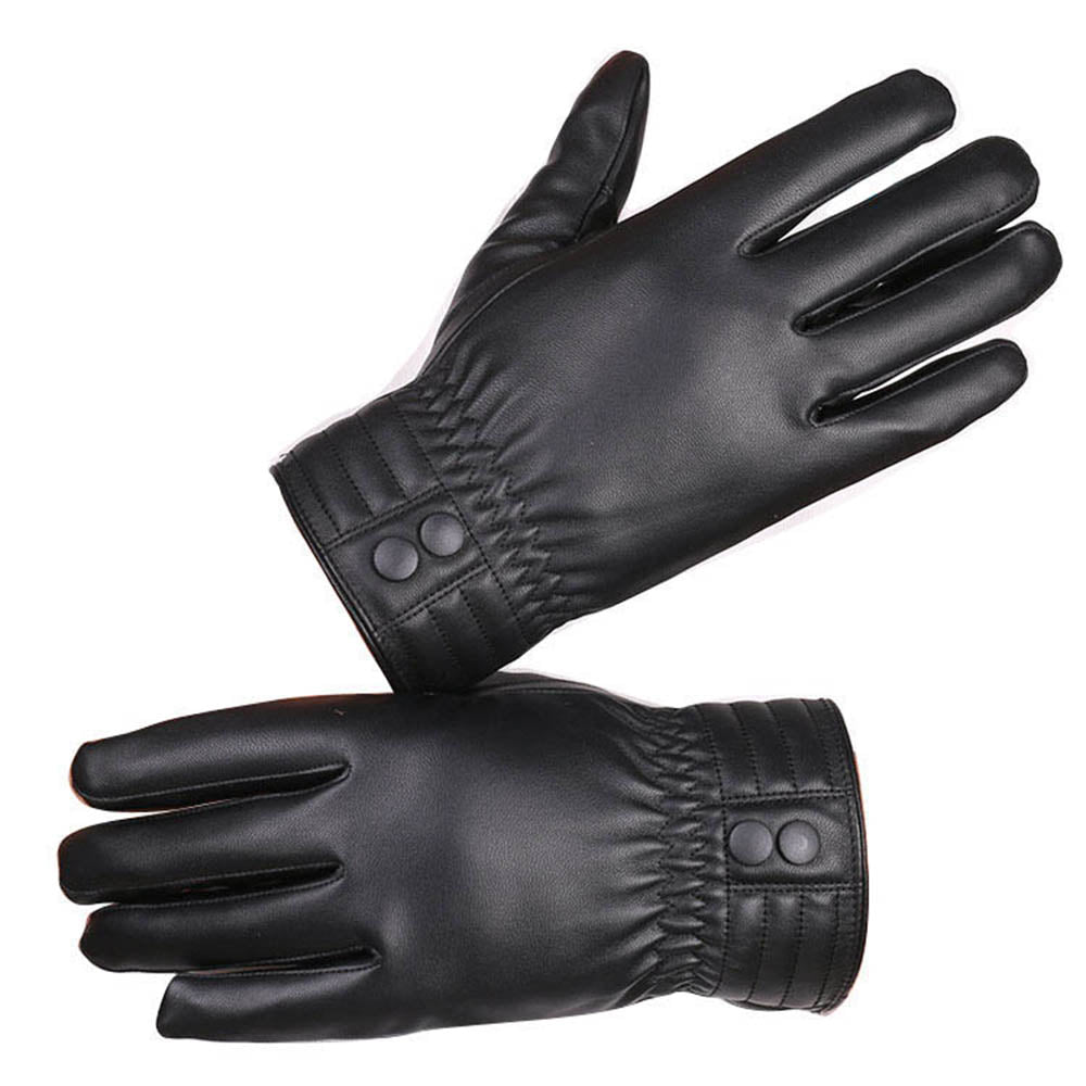 Black Unisex soft PU leather gloves Full Finger Texting Winter Lined Driving Gloves - Amedeo Exclusive