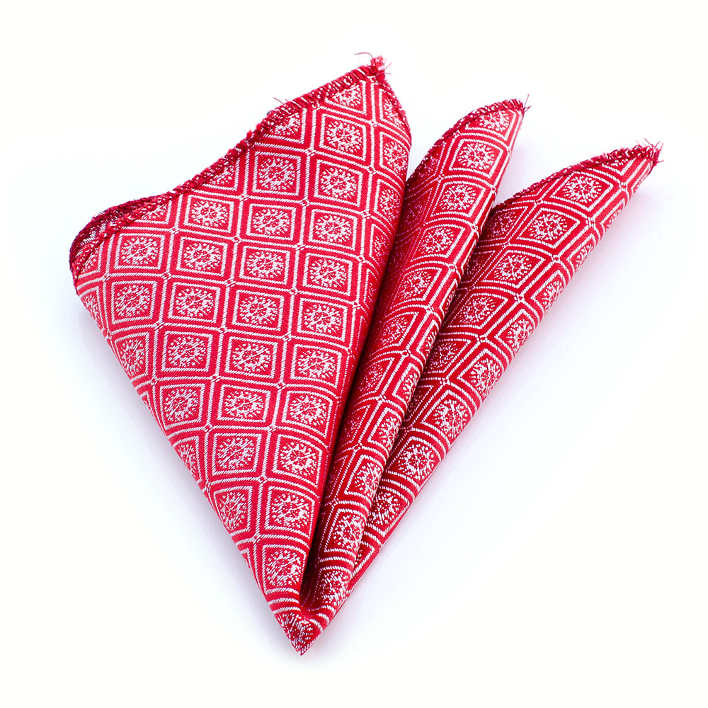 Men's Red White Snowflakes Pocket Square Hanky Handkerchief - Amedeo Exclusive