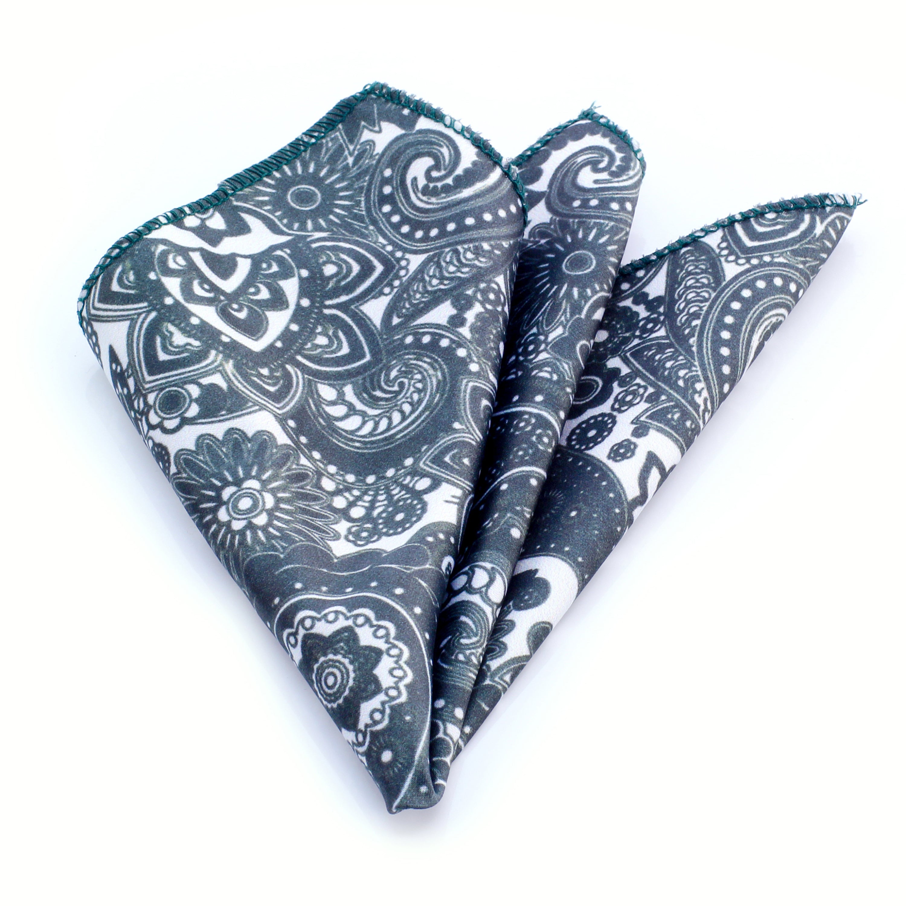 Pocket Dark Green & White Paisley Hanky Handkerchief - Amedeo Exclusive