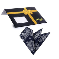 Men's Navy Blue White Paisley Pocket Square Hanky Handkerchief - Amedeo Exclusive