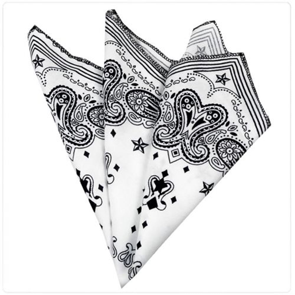 Men's White Black Paisley Pocket Square Hanky Handkerchief - Amedeo Exclusive