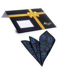 Men's Black & Blue Paisley Pocket Square Hanky Handkerchief - Amedeo Exclusive
