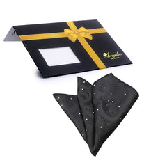 Men's Solid Black Paisley with White Dots Pocket Square Hanky Handkerchief - Amedeo Exclusive