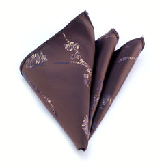Men's Brown White Pocket Square Hanky Handkerchief - Amedeo Exclusive