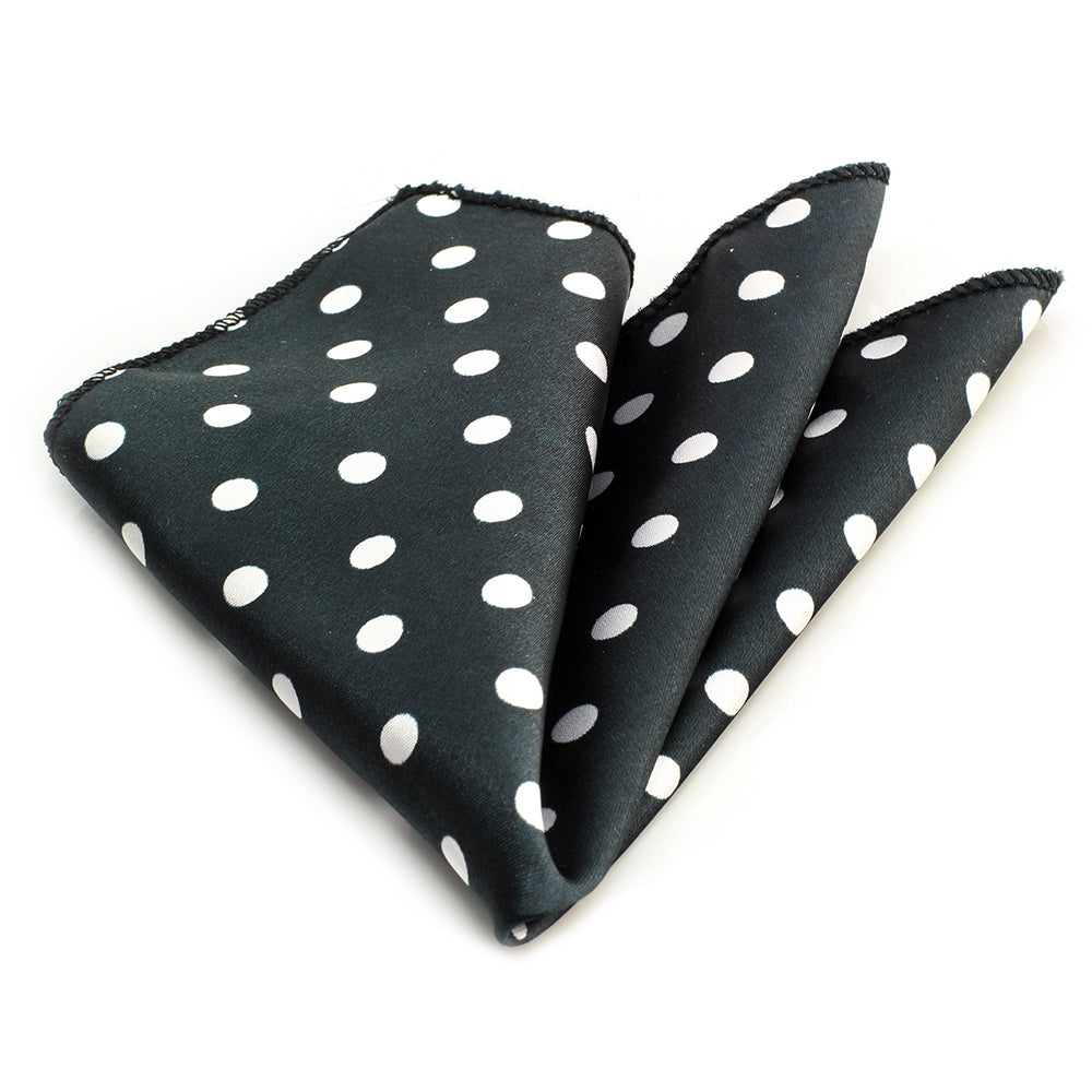 Men's Black White Polka Dots Pocket Square Hanky Handkerchief - Amedeo Exclusive