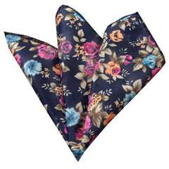 Men's Multi floral blue base Pocket Square Hanky Handkerchief - Amedeo Exclusive