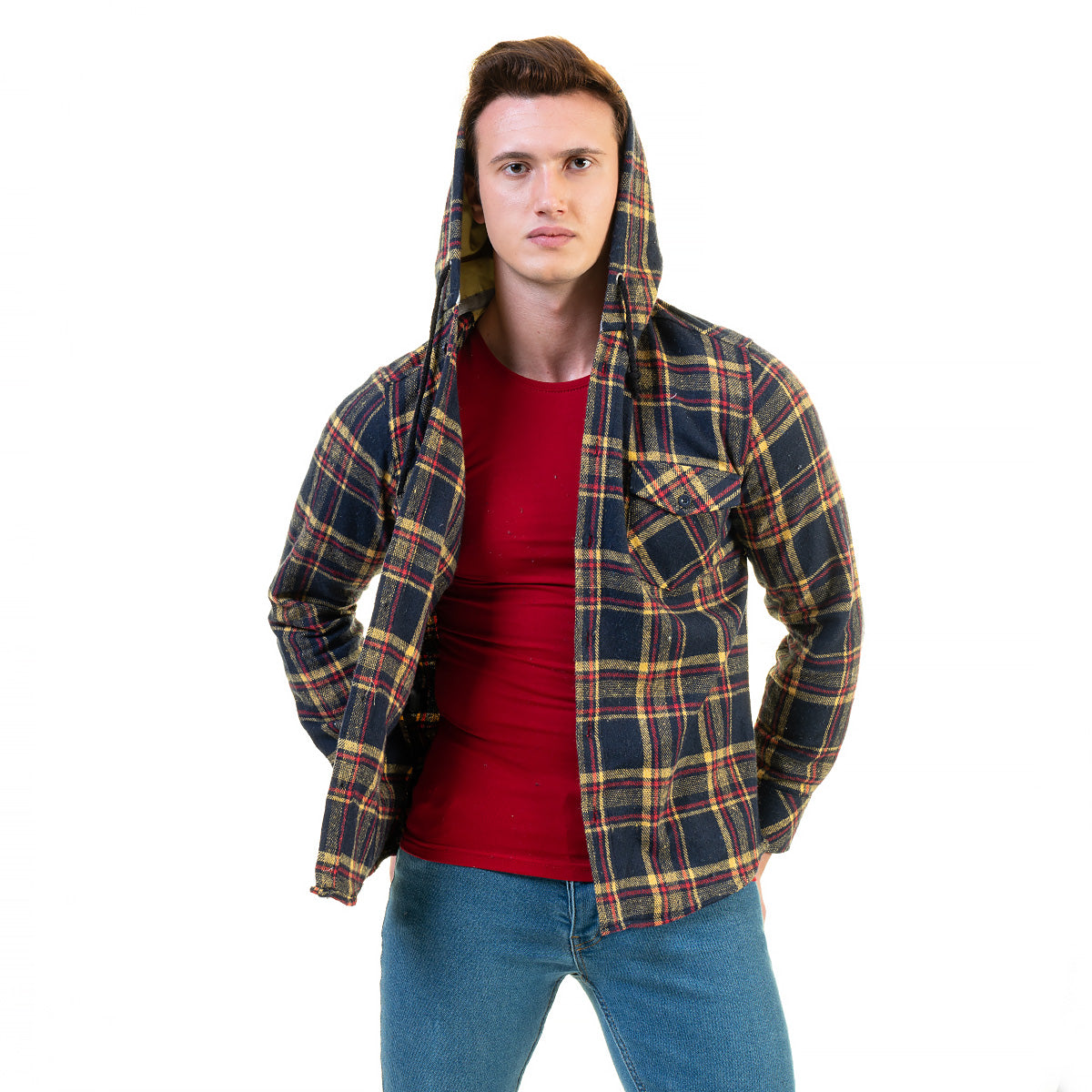 Black White Red Plaid European Wool Luxury Zippered With Hoodie Sweate –  Amedeo Exclusive