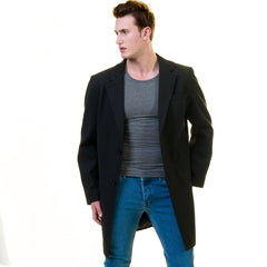 Men's European Black Wool Coat Hooded Jacket Tailor fit Fine Luxury Quality Work and Casual